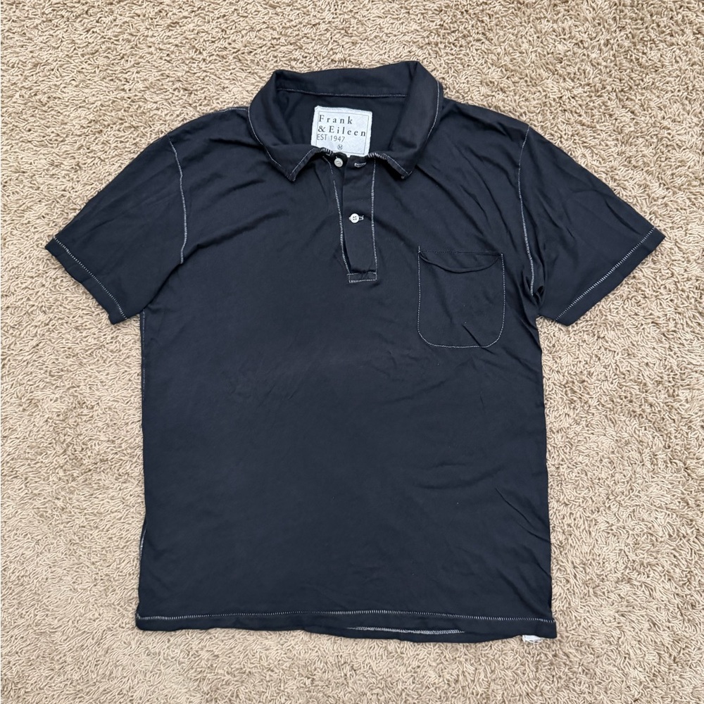Frank & Eileen Contrast Stitch Grunge Style Polo Shirt Black Size Medium